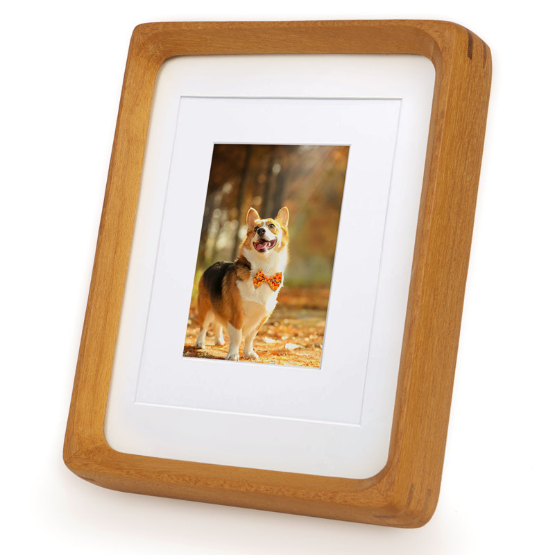 Wood Picture Frame with Mat, Desk or Wall Display Mid Century Rounded Edge Picture Frames, Teak, 14" H x 11" W