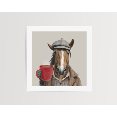 Watercolour Tea Horse Country Wall Art Print Unframed 12x12" - No Frame Print