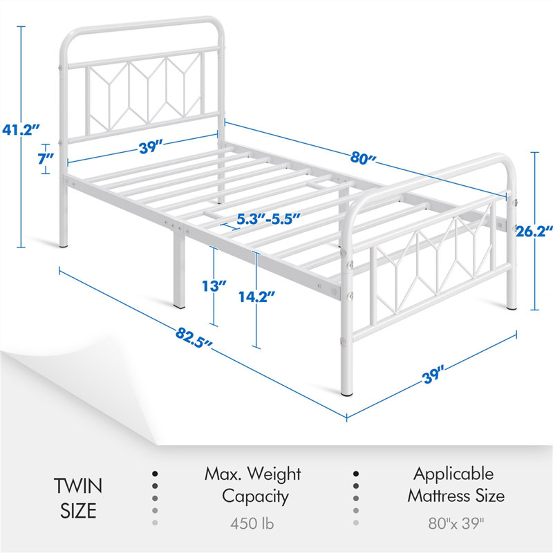 White Queen Metal Platform Bed Frame with Headboard