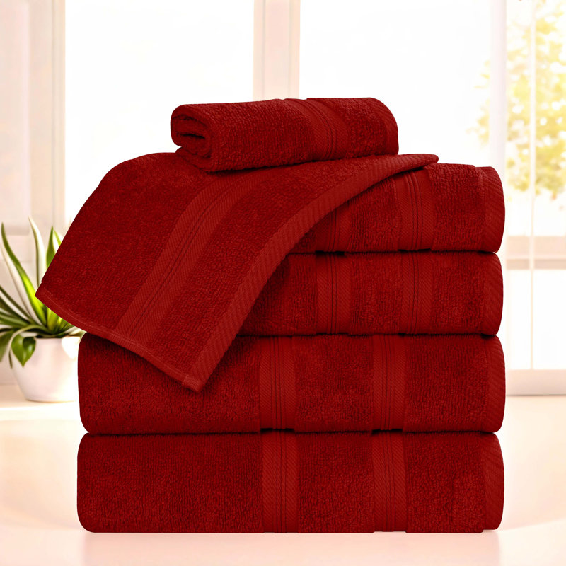 Smart Dry 100% Cotton 6-Piece Towel Set, Crimson
