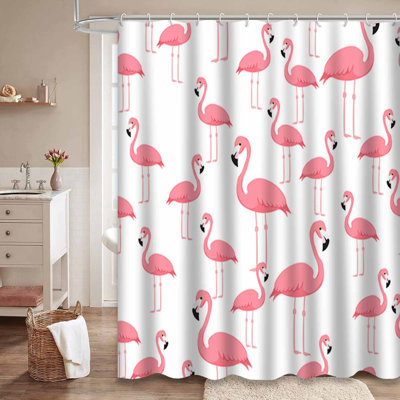 FlamingoSeamless Pink Beach Art Bath Decor Waterproof Shower Curtain with 12 Hooks