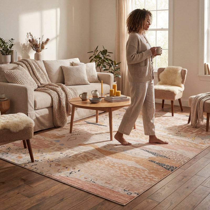  Meliorra Abstract Washable Rug, Rectangle 8'6" x 11'6"