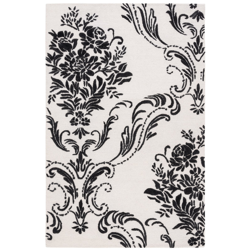 Esjay Hand Tufted Wool/Cotton Floral Rug in Beige/Ivory, Rectangle 3' x 5'