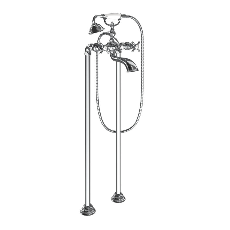 Weymouth Double Handle Wall Mounted Tub Spout Trim with Diverter and Handshower, Chrome