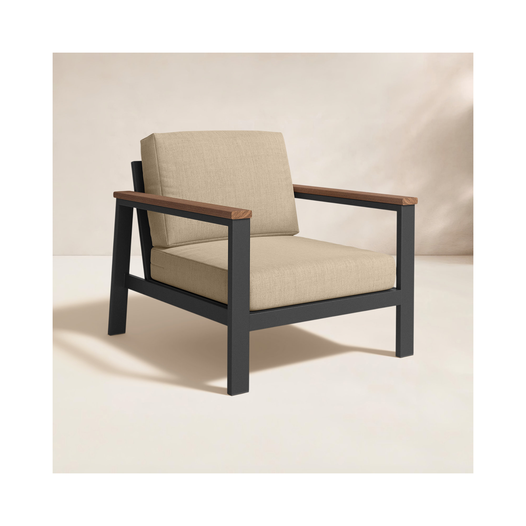 Townsend Outdoor Patio Lounge Chair with Sunbrella Cushions, Cast Ash Sunbrella® Plainweave, Brown
