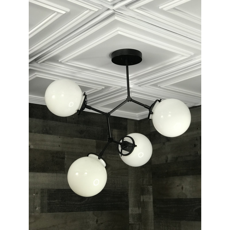 Lustre linéaire moderne 4 lumières spoutnik Marelle, Noir mat