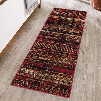 Blakely Geometric Area Rug in Burgundy/Brown/Black