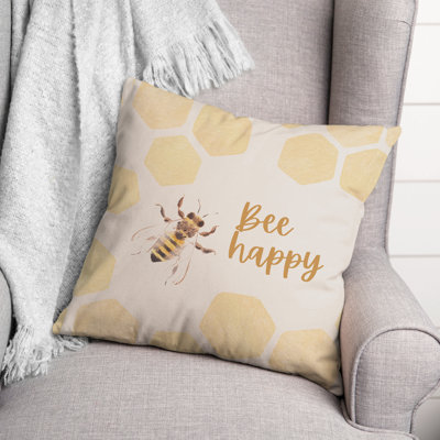 Bee Happy Watercolor Hive 2 Throw Pillow