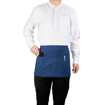 101 tabliers de taille restaurant, 100 tabliers de service avec 3 poches - demi-taille, lavable à la machine, tablier unisexe en poly-coton bleu, pour hôtel, bar, café, salon, restaurant, spa, fleuriste, etc.