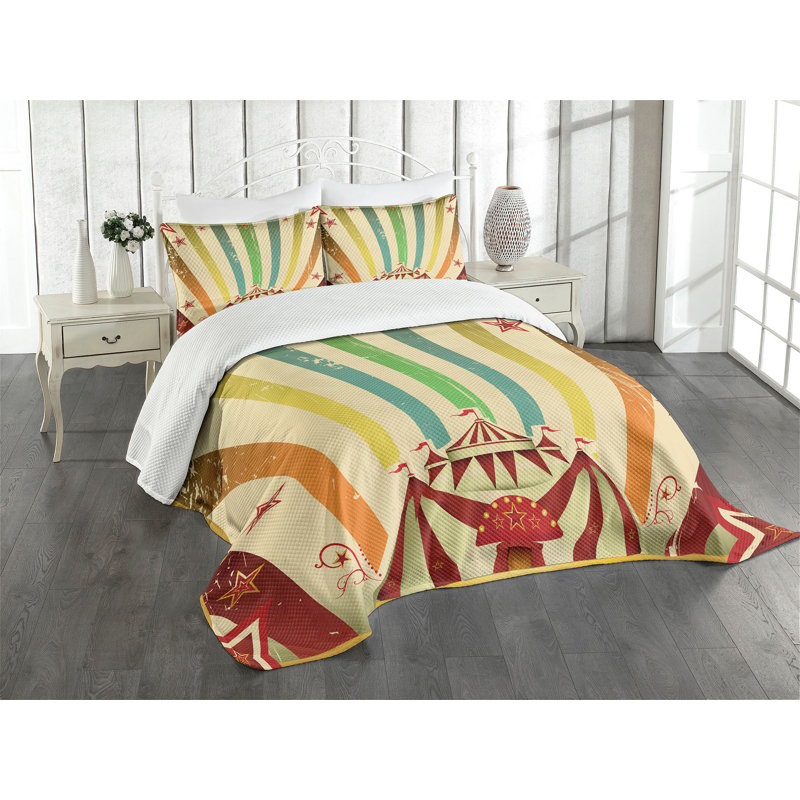 Ambesonne Vintage Rainbow Bedspread Set Old Circus Fair Multicolor, King Bedspread + 2 Standard Shams