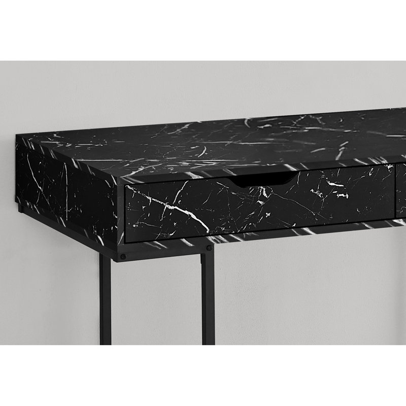 Bureau d'ordinateur 47,62 po avec stratifié en marbre noir - 2 tiroirs de rangement, structure en métal, stratifié moderne