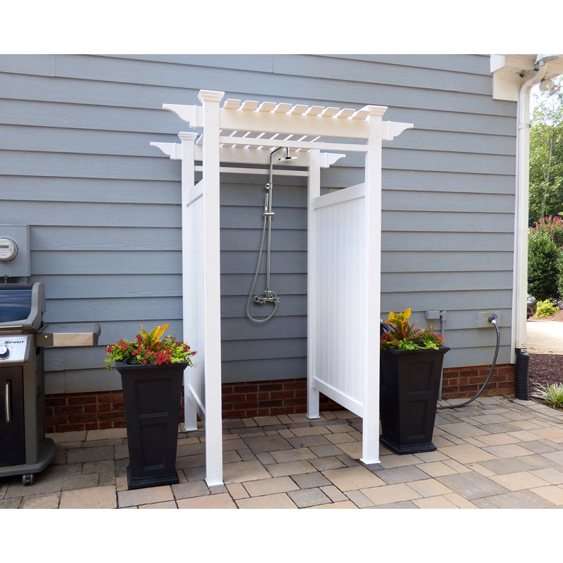 7.4ft H x 5.1ft W x 3.9ft L (1 Enclosure) Zippity Oceanside Outside Shower Enclosure Kit, White Vinyl Outdoor Shower Kit for Pool Shower, Outdoor Changing Room, Beach Shower, Outdoor Bathroom ZP19024