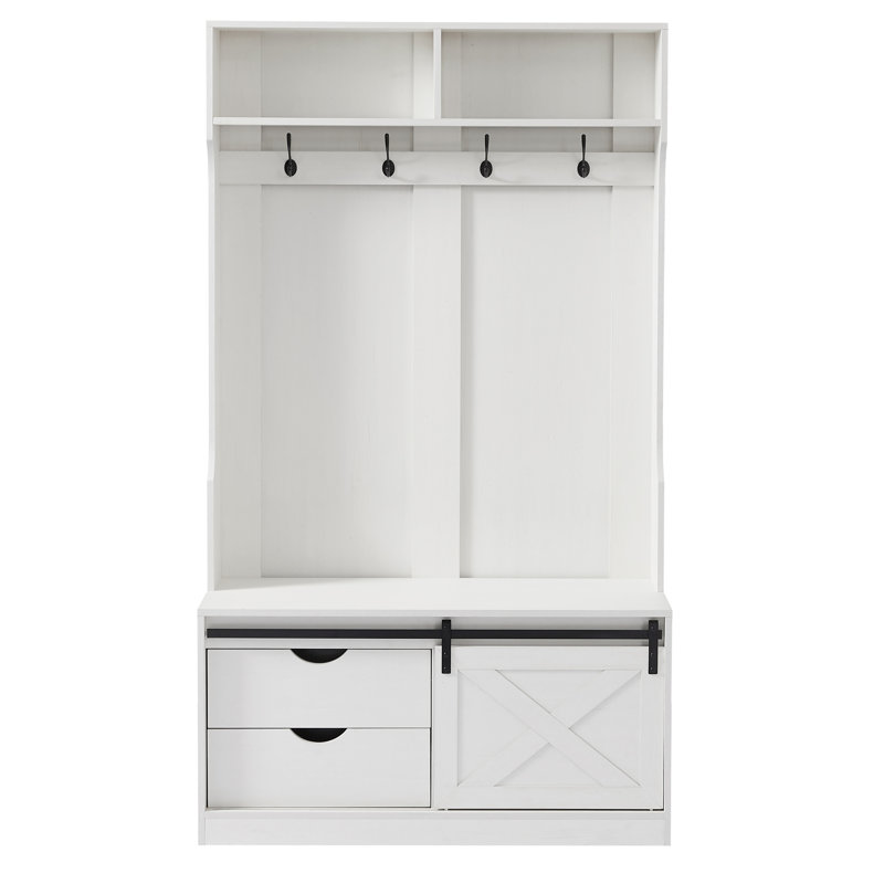 Ekamvir Hall Tree 40.7'' Wide with Bench and Shoe Storage, White