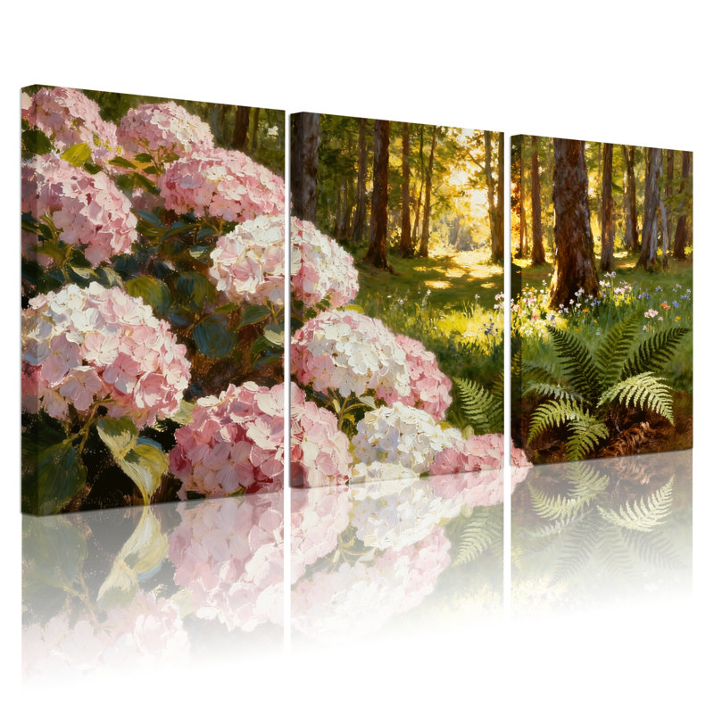 Hydrangea, ensemble de 3 impressions sur toile, "Forest Forest Trees", H 30 po x l 60 po