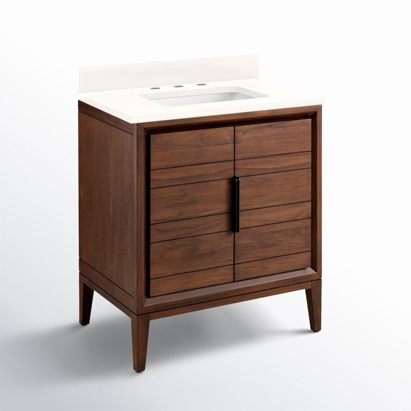30" Java Teak Single Bathroom Vanity with Arctic White Quartz Top