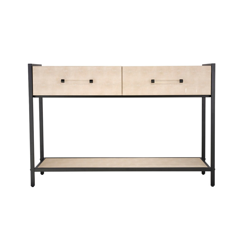 Console canapé 2 tiroirs Caz avec cadre noir et similicuir 48 pouces