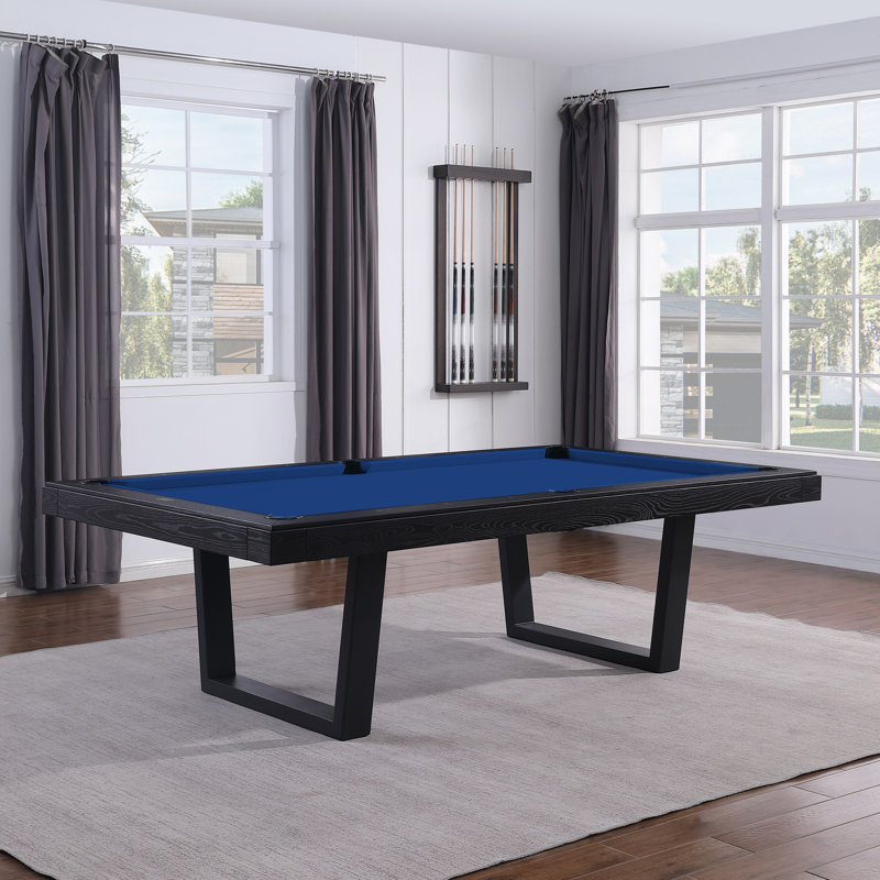 Table de billard en ardoise 8 pieds avec structure en acier Unity, Bleu royal, Frêne noir brossé, Oui