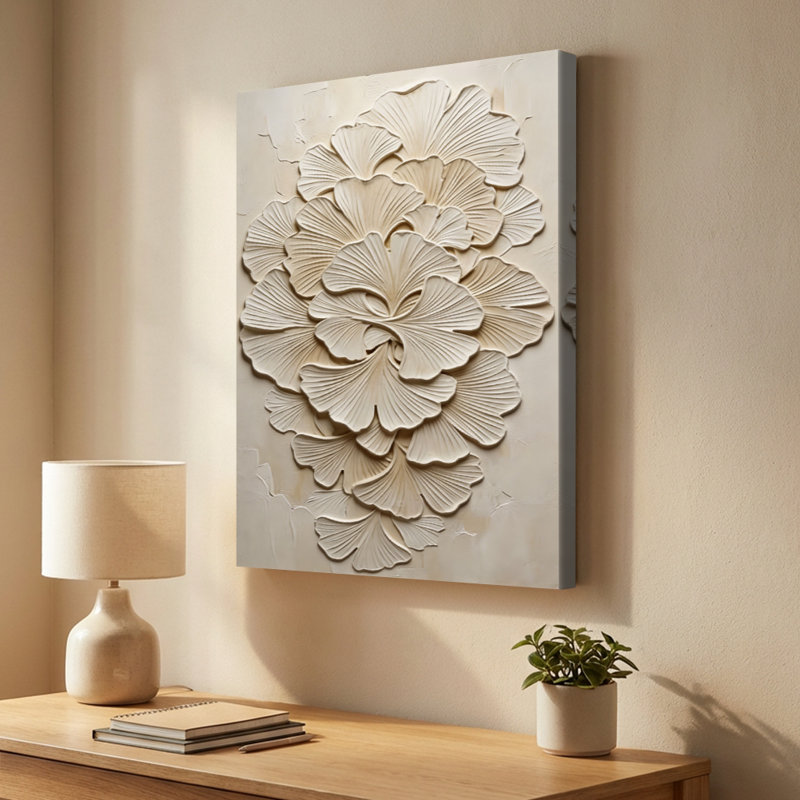 Layered Ginkgo Leaf Botanical Design - Botanical Wall Art Print on Gallery Wrapped Canvas, 36" H x 24" W, Ready to Hang for Living Room