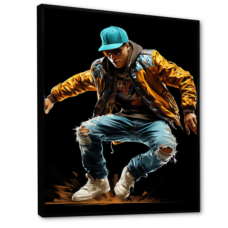 Urban Rhythms Breakdance Evolution I - art mural de danse, Cadre flottant noir, H 32 po x l 16 po