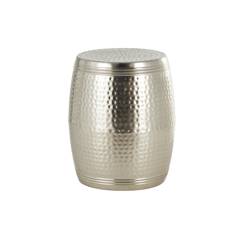 Beardall Aluminum Drum Shaped Accent Table with Hammered Design, 19.05" H x 15.8" W x 15.85" D, Silver