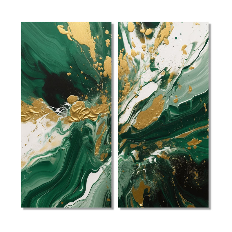 «Green and Gold», art mural abstrait sur toile, 20" H x 24" W, Wrapped Canvas, Does Not Apply