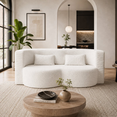 Boneless 78.35" Modern 2-In-1 Convertible Curved Loveseat Sofa Bed, Floor Love Seat Couch, Teddy Fabric Memory Foam Cloud Couch With 2 Pillows No Assembly For Living Room, Apartment, Small Space