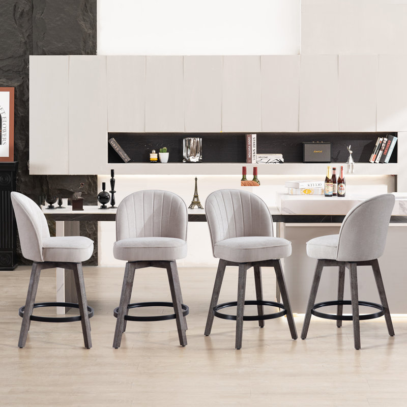 Tabourets de bar pivotants à hauteur de comptoir, Beige, 4