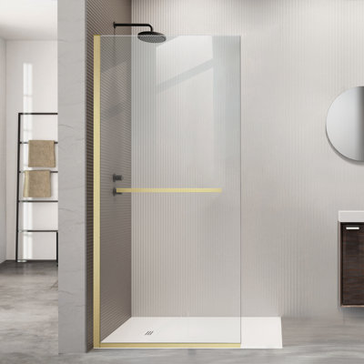 34" W x 72" H Walk-in Frameless Shower Screen with 5/16" (8mm) Thick Easy Clean Glass, Stainless Steel Towel Bar