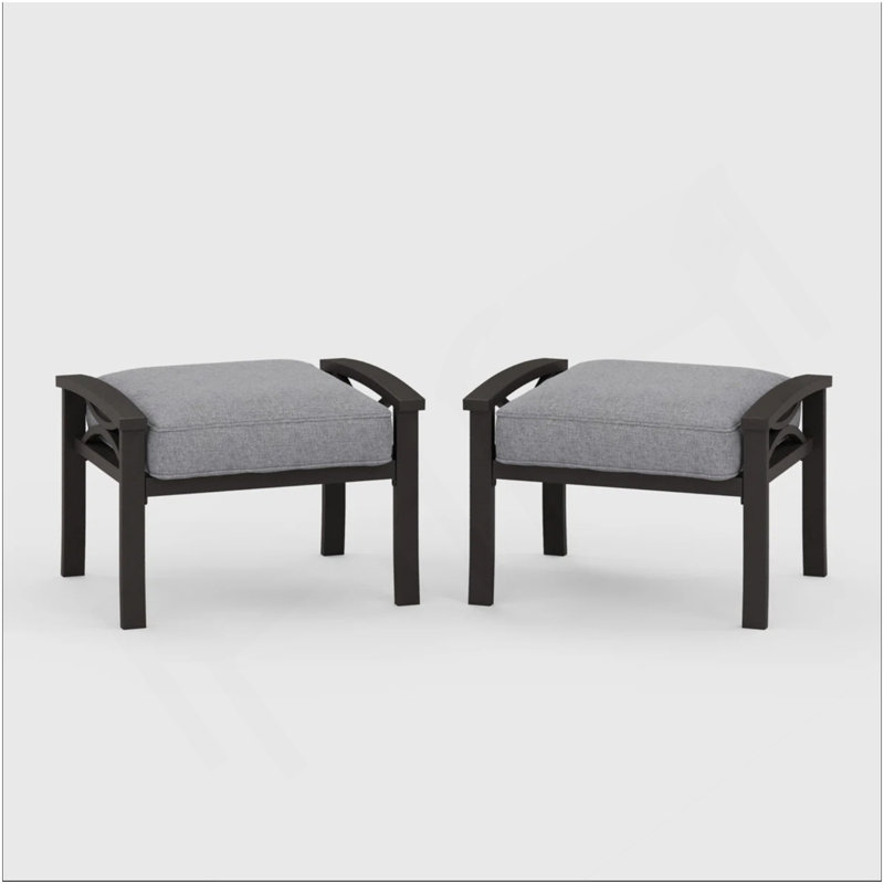 Ensemble de 2 repose-pieds toutes saisons en métal de 26 po de largeur, structure kaki avec coussins gris, Gris