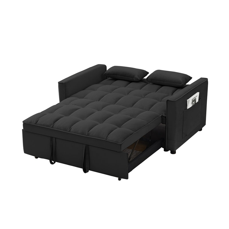 Ornella Modern 4 in1 Loveseat Sofa Bed with Armrests & Storage Pockets, Dark Gray