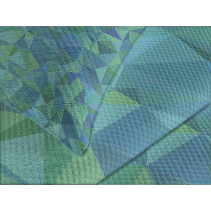 Ambesonne Abstract Bedspread Set Triangle Mosaic Design Green Navy, King Coverlet / Bedspread + 2 Standard Shams