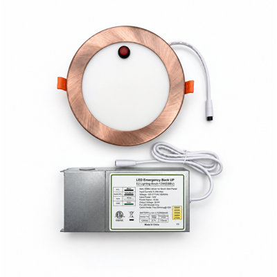 E2 Lighting 8" 18W Gold Ultra-Thin LED Recessed Downlight with 12W Emergency Battery Backup, 5 CCT, TRIAC Dimmable