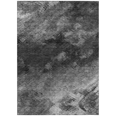 3' X 5' Gray Charcoal And Silver Abstract Washable Indoor Outdoor Area Rug