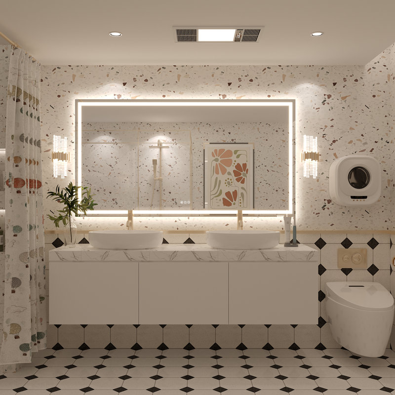 Molly Frameless LED Front Light and Backlit 3 Colors Dimmable Anti-Fog Wall Bathroom Vanity Mirror, 60" x 32", Clear