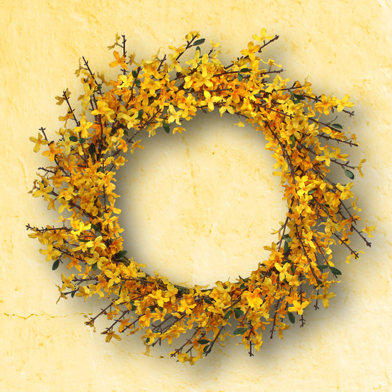 Faux Forsythia Polyester 26'' Wreath