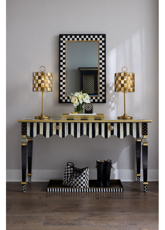 Courtly Check Lacquer Vanity Tray, White/Black/Gold, 2" H x 19.75" W x 13.75" D
