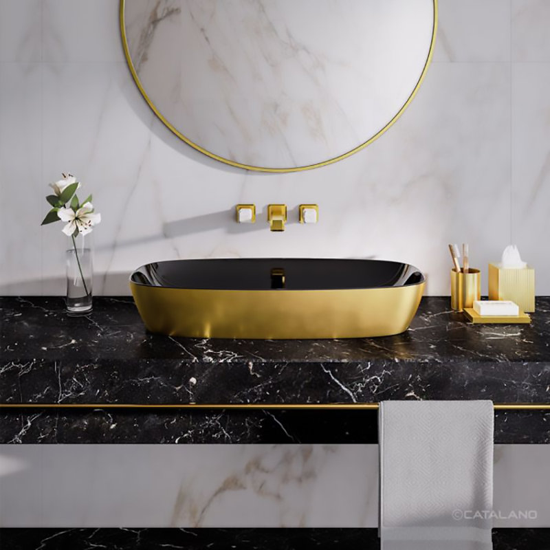 Gold And Silver 31.5'' L Bathroom Sink, Black/Gold