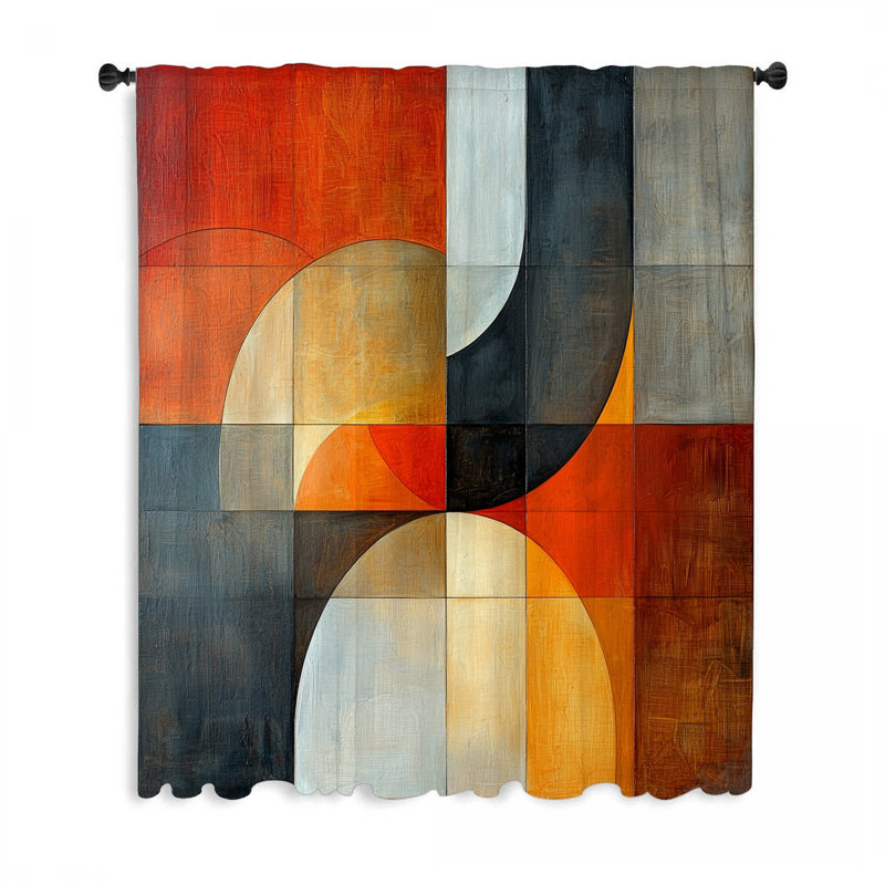 Geometric Pattern Window Curtains, Abstract Blockout & Sheer Curtains - 1 Panel, 50" W x 84" L