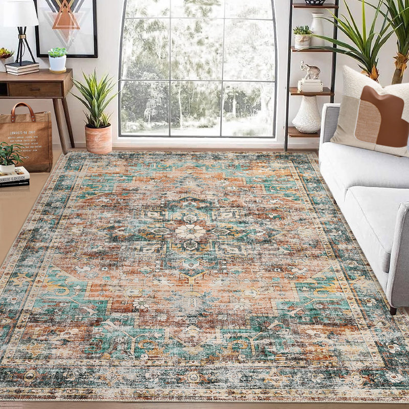 Tapis oriental en polyester bleu / brun Otani, Rectangle 9 pi x 12 pi