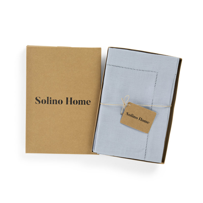 100% Pure Linen Hemstitch Dinner Napkins - Classic Hemstitch, Dusty Blue