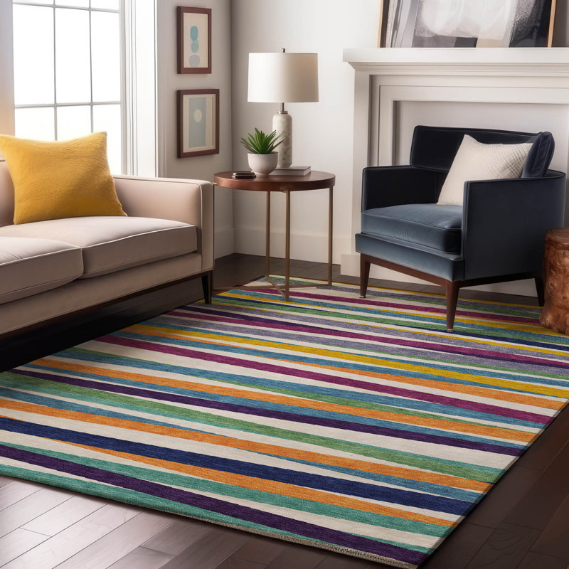 Premium Machine Washable Natoma AMF997 Stripes Rug, Rectangle 10' x 14'