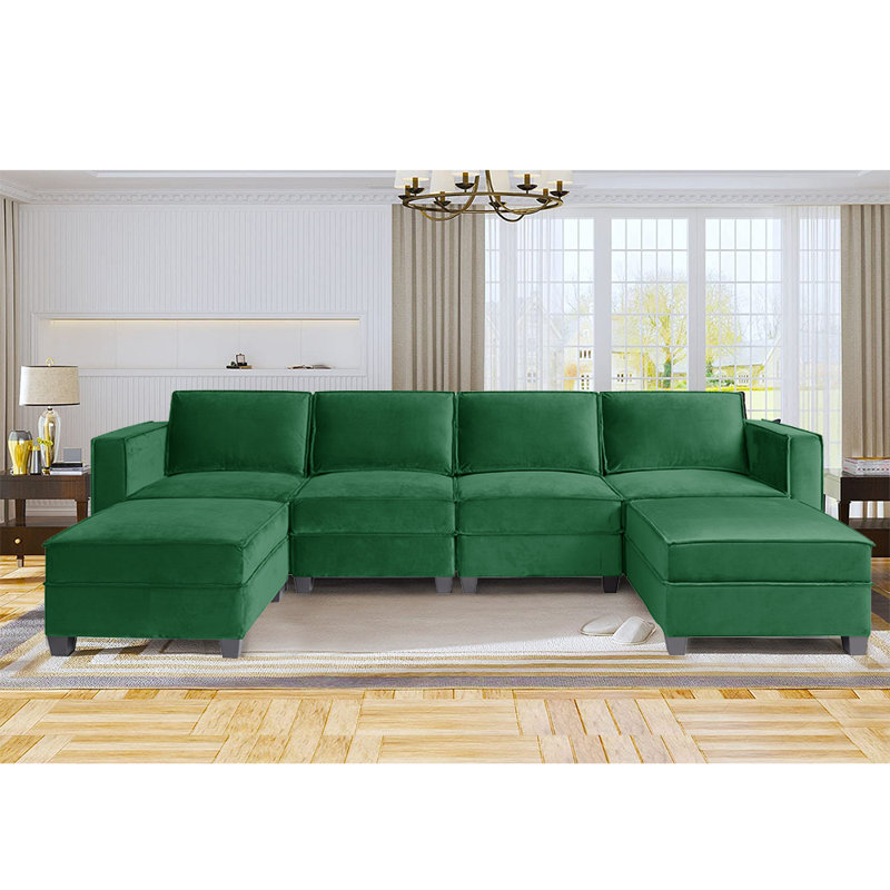 Siège modulaire en velours avec repose-pieds de 114 po Malayiah, Velours vert