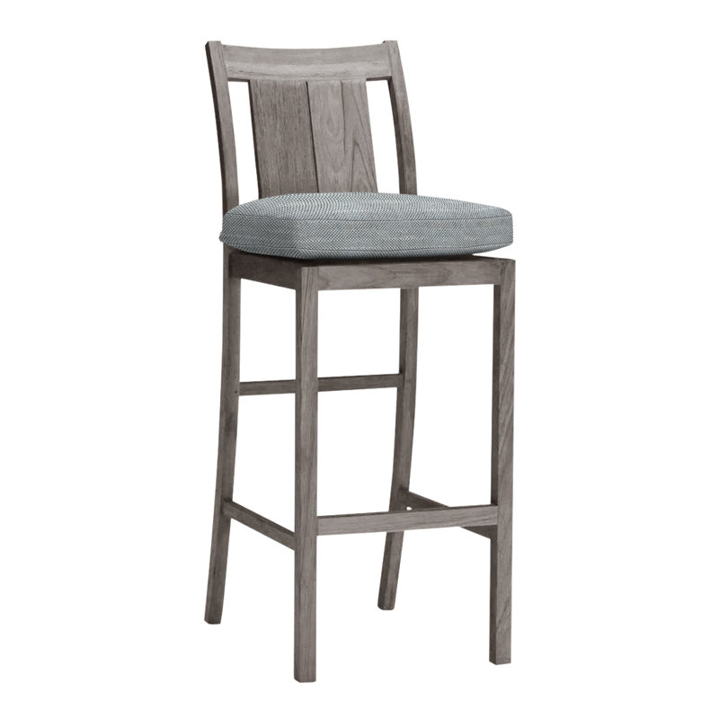 Tabouret de comptoir 24 po Croquet, InsideOut® Rollo ‑ lin argent, Pas de soudure, Teck huître