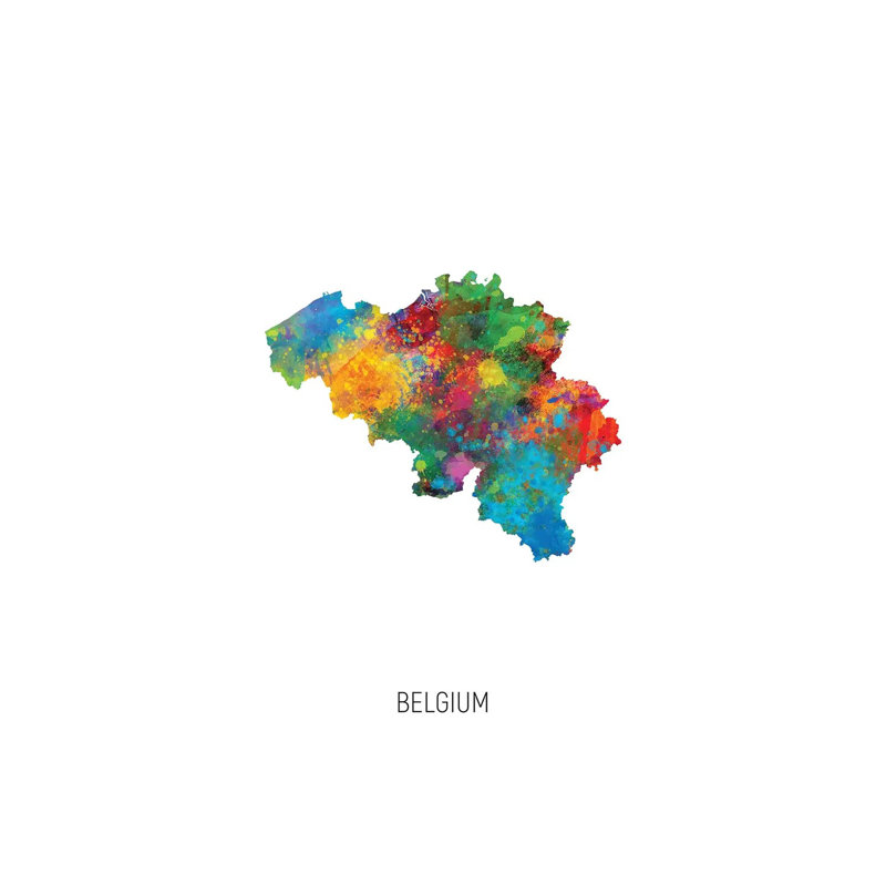 Carte de Belgique par Michael Tompsett, impression sur toile tendue, H 12 po x l 8 po x P 0,75 po