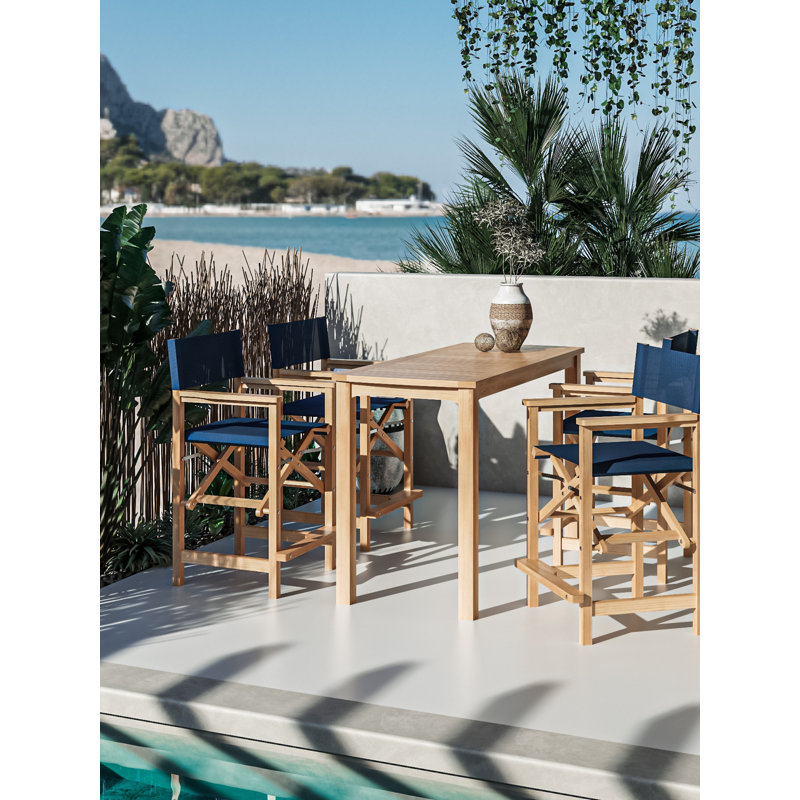 Capetown Teak Counter Height Directors Chair, Navy Blue, 41"H