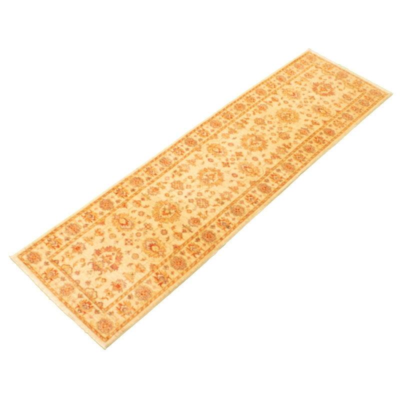 Tapis de couloir ivoire en laine noué à la main de conception unique 2 pi 9 po x 9 pi 11 po Gwynette