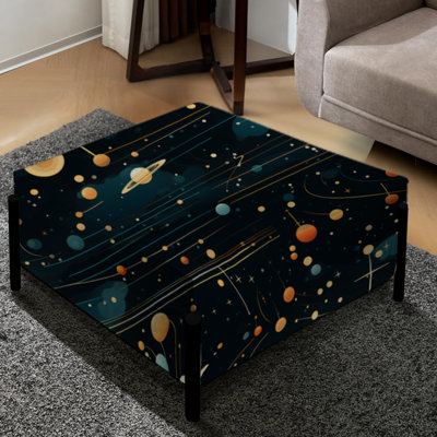 Taches de science-fiction orange et bleues - Grand repose-pieds carré abstrait