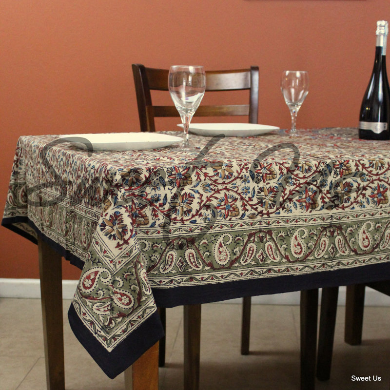 Nappe Kalamkari, Rouge / vert, L 72 po x L 106 po