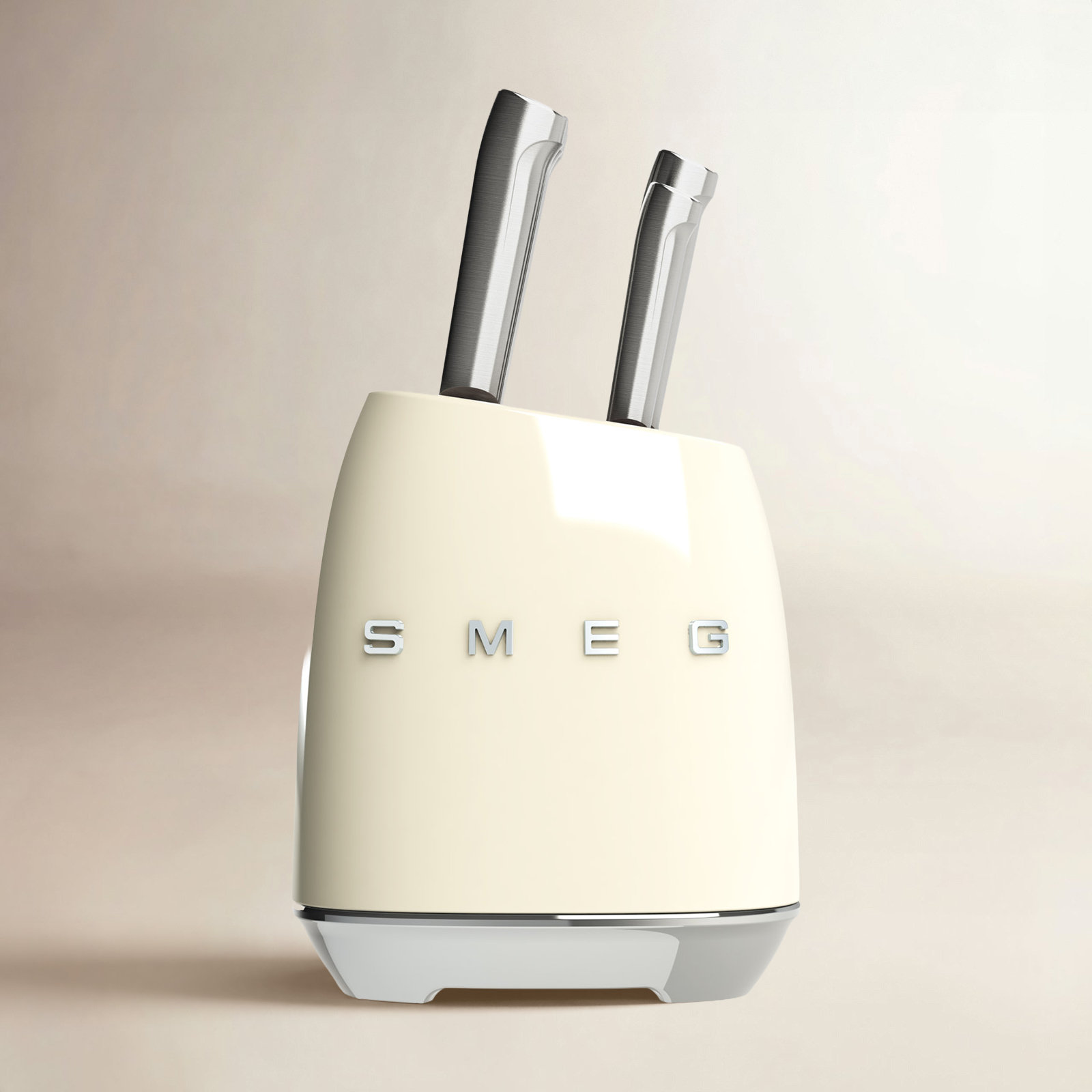 SMEG 7-Piece Kitchen Knife Block Set, Cream