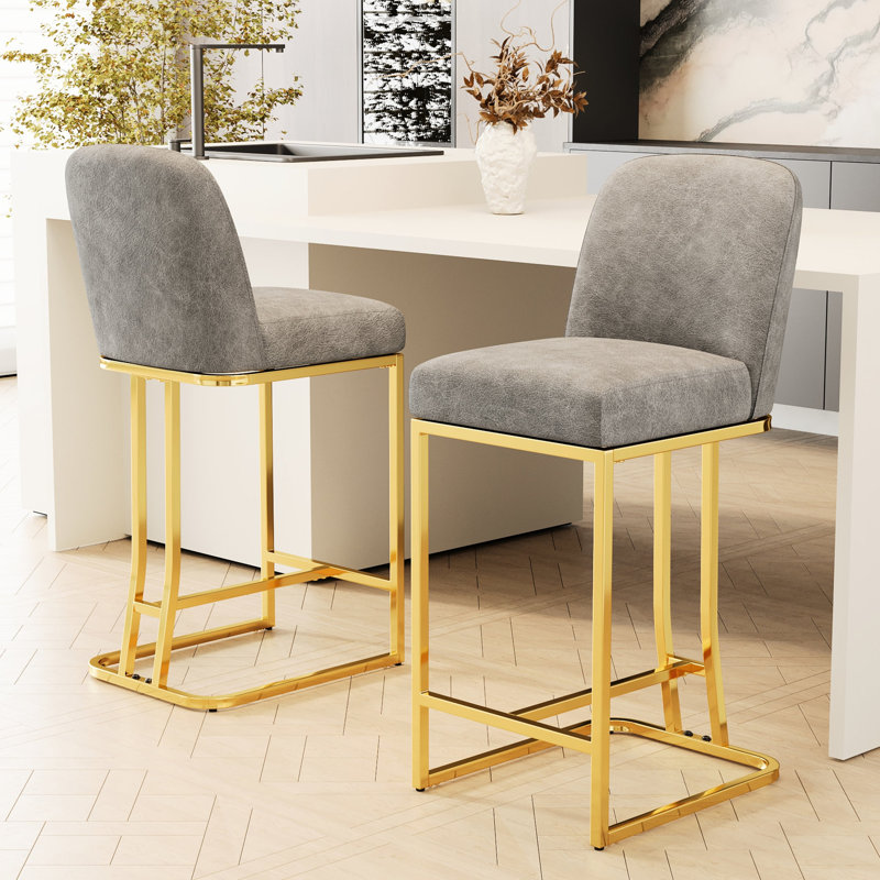 2 tabourets hauts pivotants à 360 °, gris et doré, design tendance, siège moelleux, matériau, pour bar, restaurant, comptoir de cuisine, bureau, facile à nettoyer et à installer, en mousse confortable et moderne